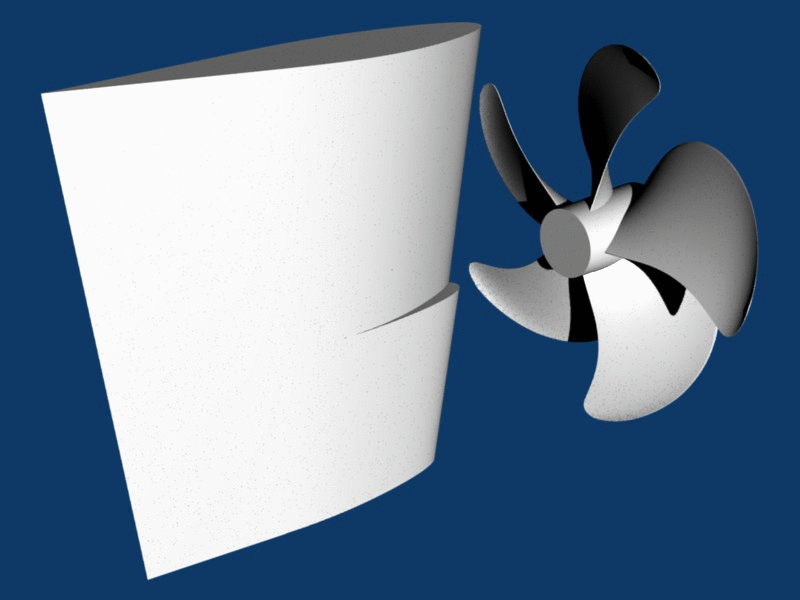 animated 3D CAD model: propeller and rudder of container vessel