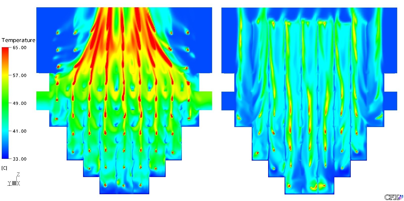 CFD computed temperature distribution in open top reefer cargo hold